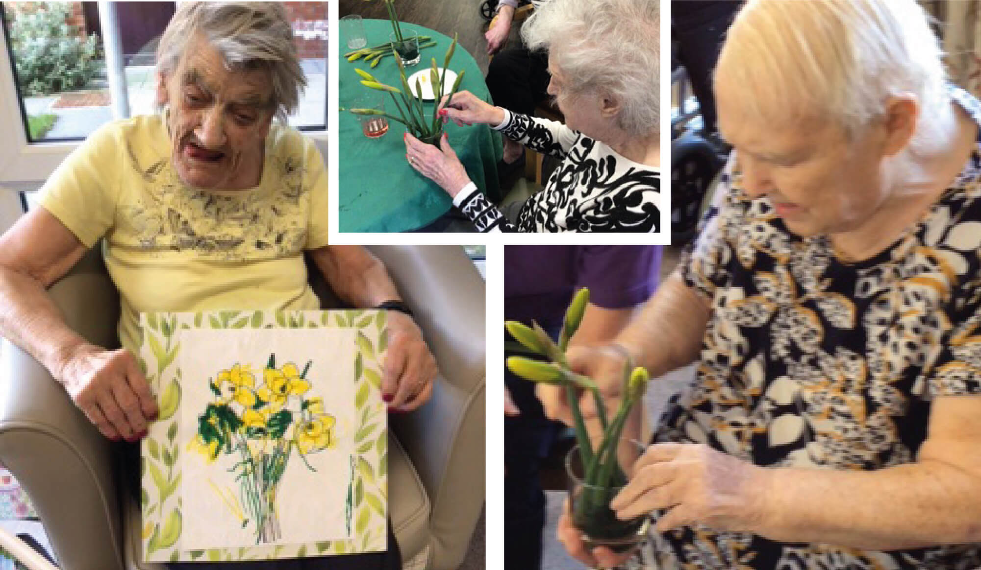 Residents Arranging and Colouring Flowers in